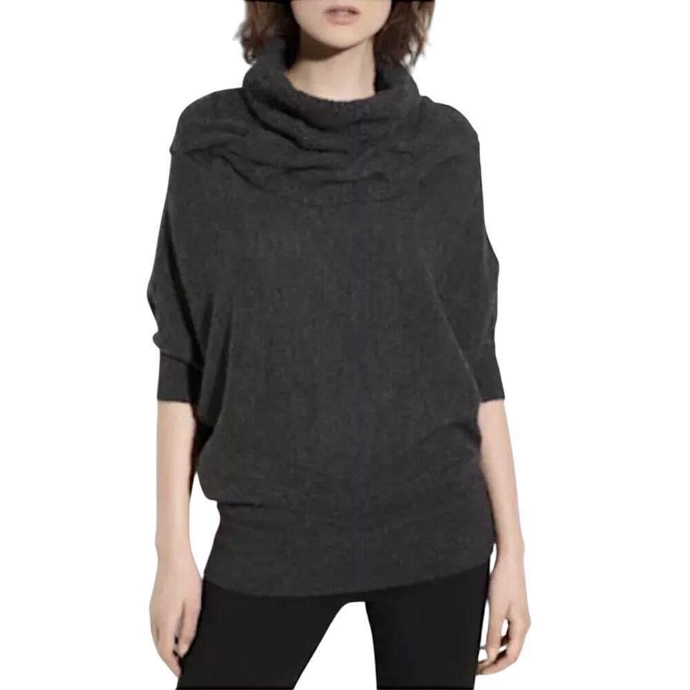 Vince Dark Grey Cowl Neck Oversized Soft Wool Braided Sweater Xs